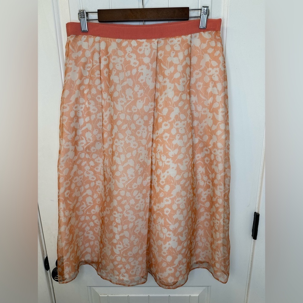 Weekend MaxMara Peach Floral Pleated Sheer Midi Skirt Size 10